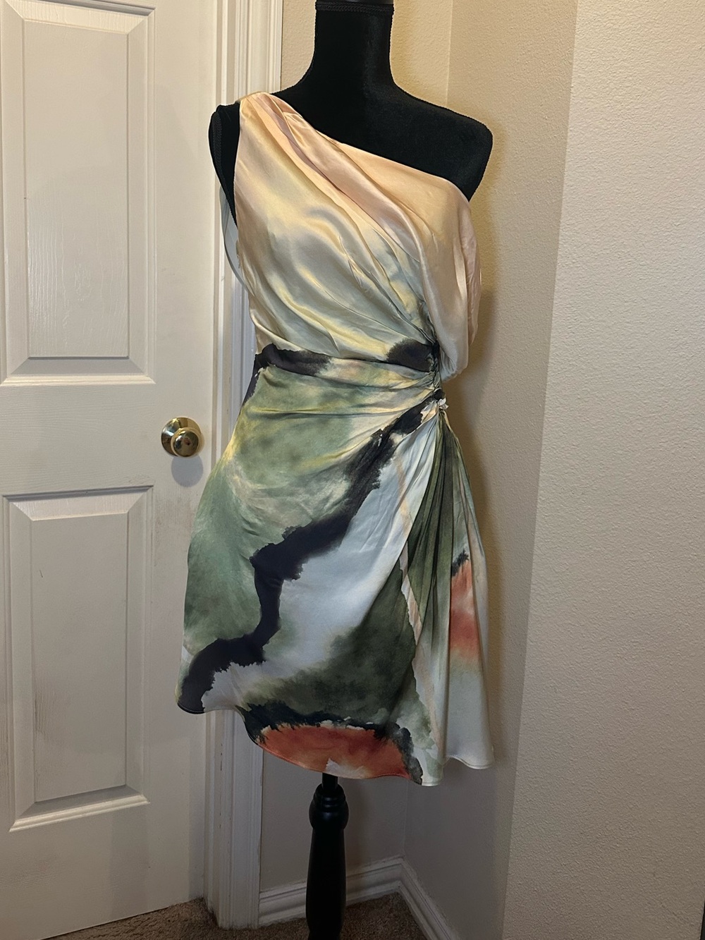 AMUR Elowen Print Mini Dress Size 2 One Shoulder Wedding Guest Watercolor - Picture 3 of 14